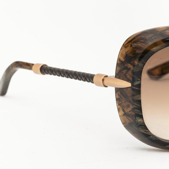 Bottega Veneta BV 92/S Green Crosshatch Braided-Leather Rectangular Sunglasses - Picture 6 of 9